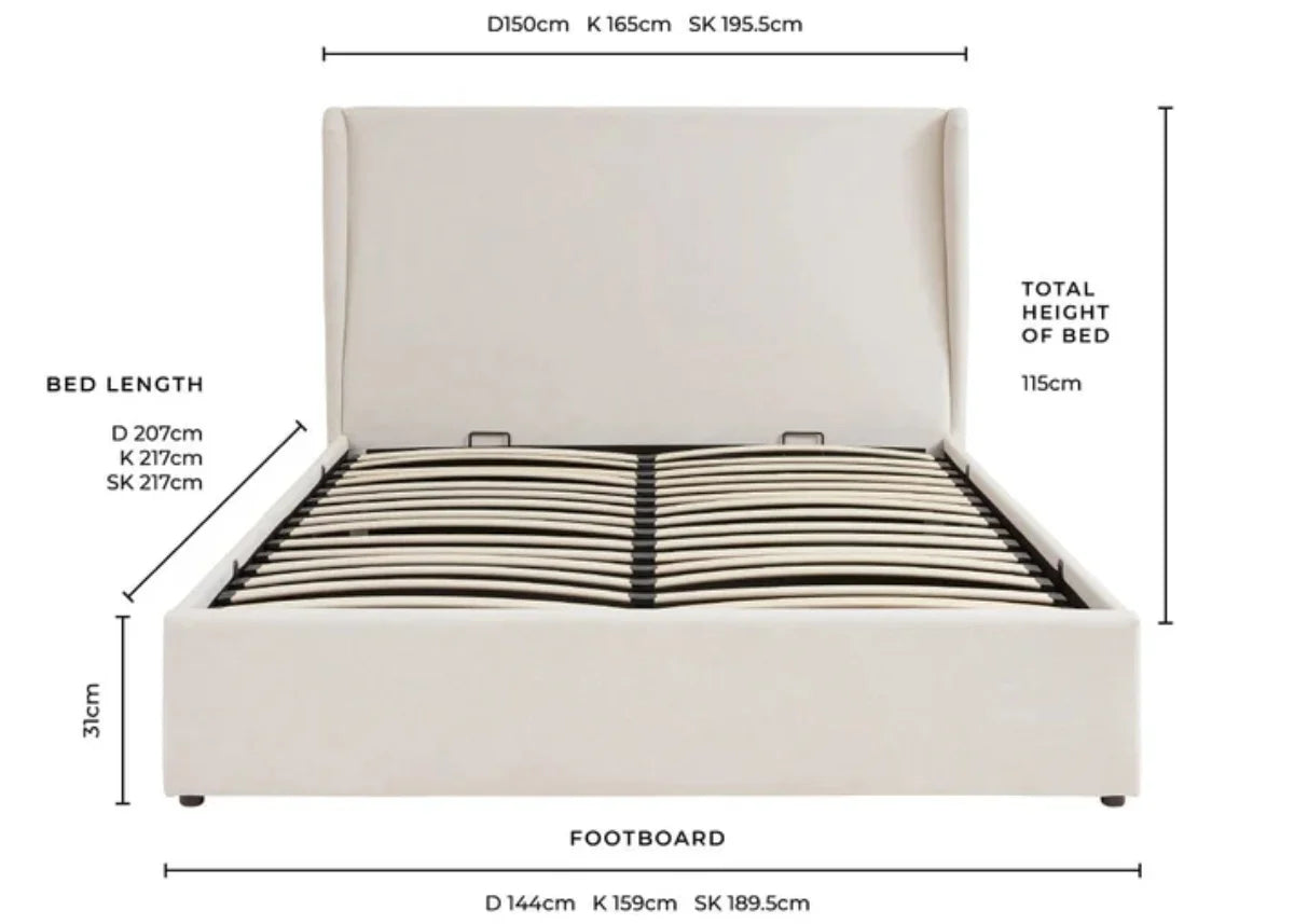 Bridgerton Bedframe Front View with Dimensions