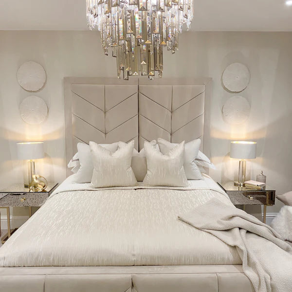 Cambria Chevron Velvet Bed Full Setup