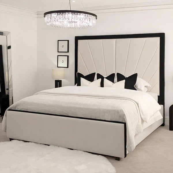 Cream Solara Sunburst Bed full setup With Headboard Black border