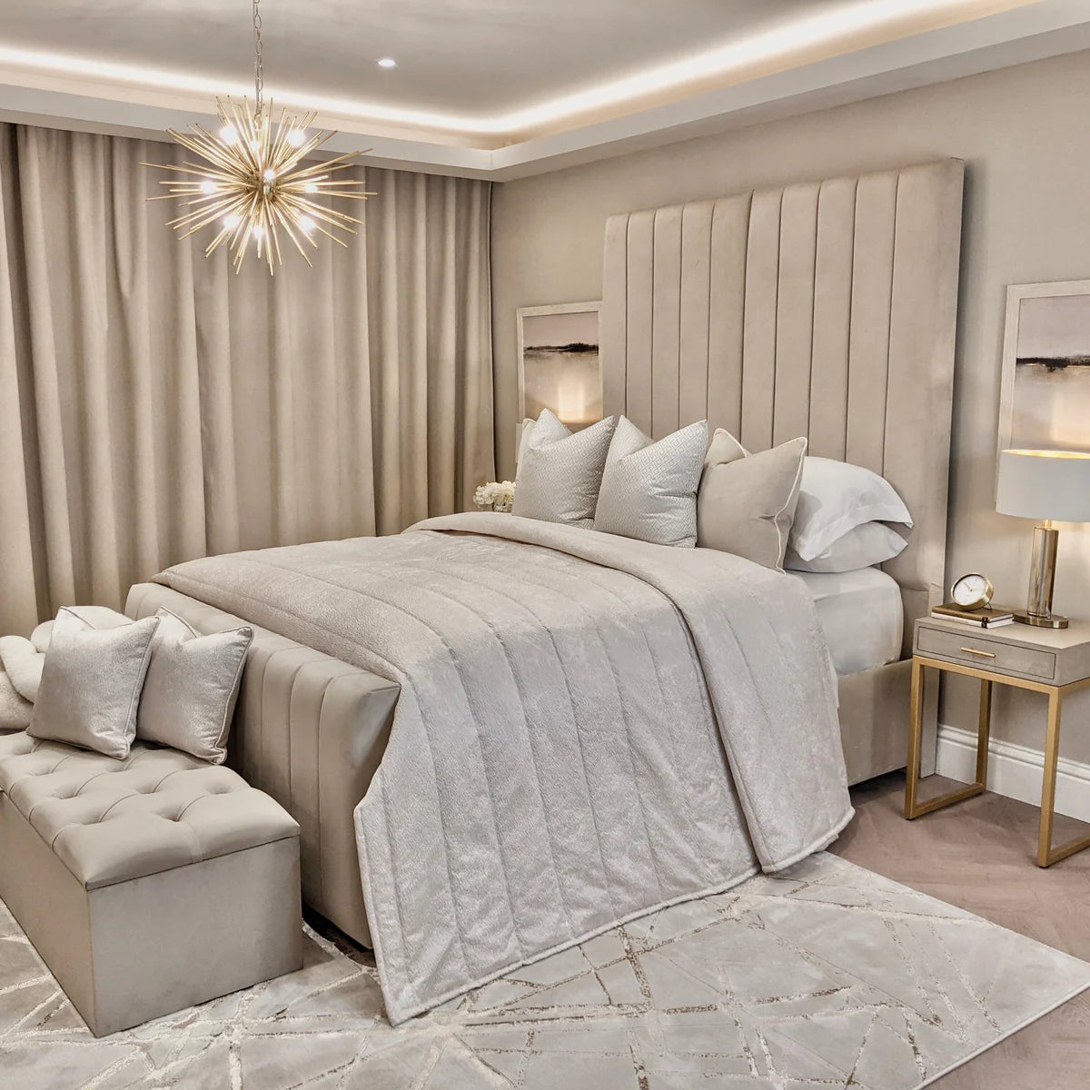 Serena Vanilla Panel Bed Full Setup Side View