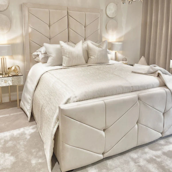 Cambria Chevron Velvet Bed Full Setup