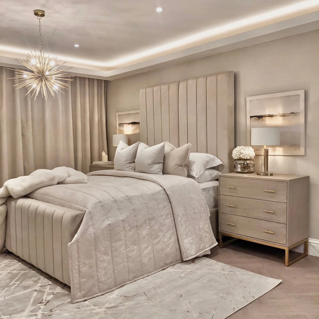 Serena Vanilla Panel Bed Full Setup Side View